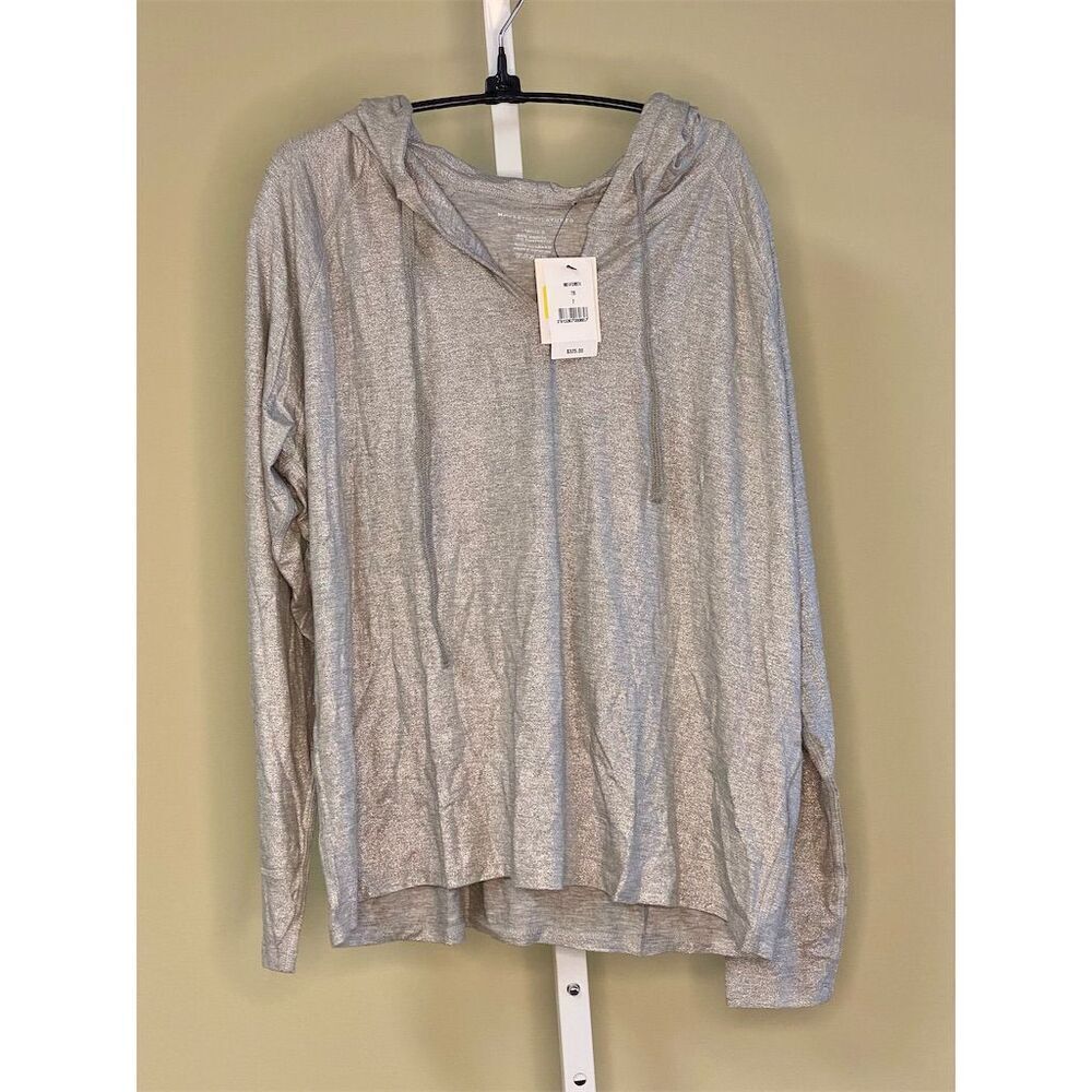 Majestic Filatures NWT Women's V-Neck Drawstring Hoodie in Gray Size 2/Small - Picture 3 of 10